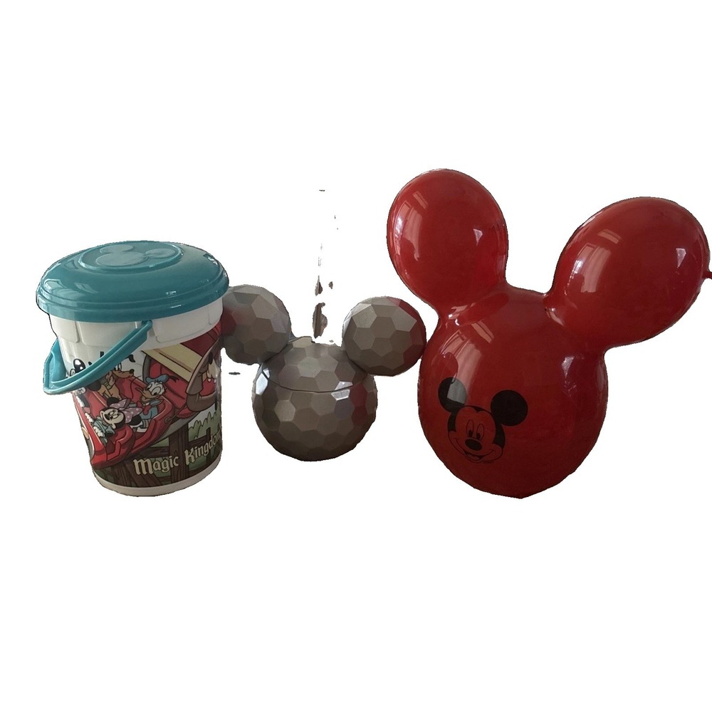 Disney Park Mickey Mouse Epcot Spaceship Cup, Red Balloon & Older Popcorn Bucket